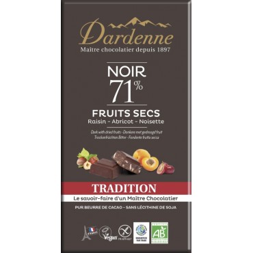 CHOCOLAT NOIR FRUITS SECS 71% 180G