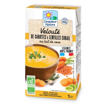 VELOUTE CAROTTES ET LENTILLES CORAIL LAIT DE COCO 1L