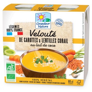 VELOUTE DE CAROTTES ET LENTILLES CORAIL AU LAIT DE COCO 2X30CL